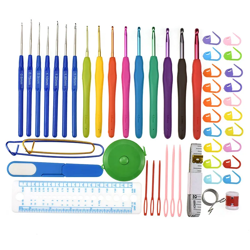 Looen 16pcs Crochet Hooks Set Knitting Sewing Needles 52pcs Full Knit Gauge Scissors Stitch Holder Sewing Accessories With Case (8)