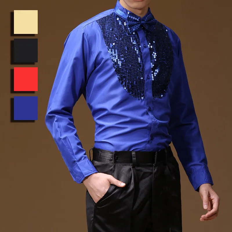Men Latin Dance Dress Latin Dress Dance Dresses Latin Dance Costumes Cotton Blend Sequin Shirt Modern Tango Rumba Dance Wear -