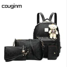 

COUGINM Famous Brand Women Bags School Backpack Fashion Female Rivet Messenger Set Cute Bear PU Leather Composite Bag 4 Pcs/Set