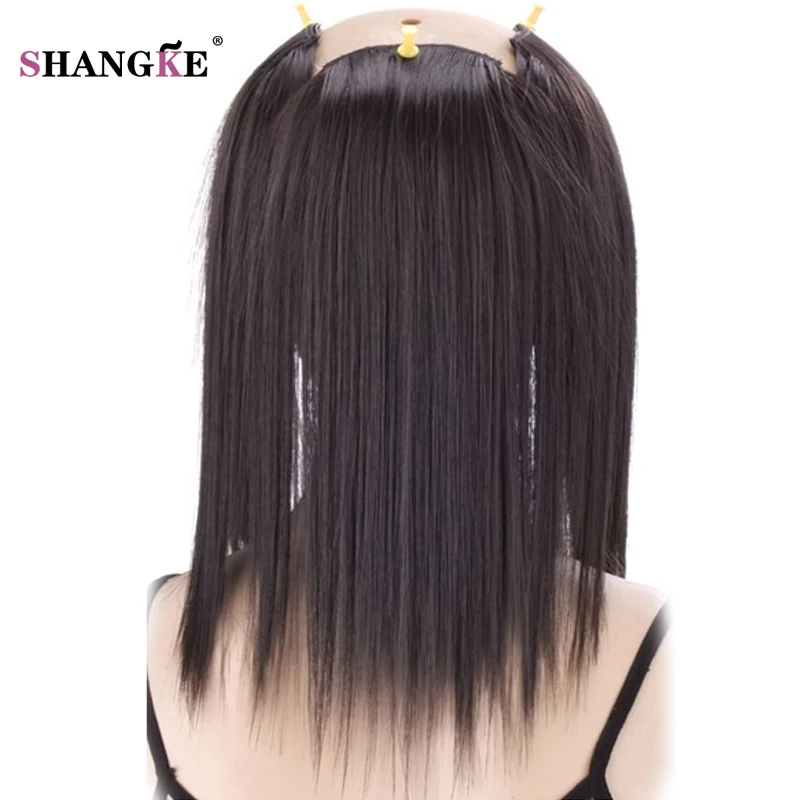 SHANGKE 2 Pieces 3 Clips In Hair Extensions Medium Straight Hairpieces Natural Fake Hair Pieces Heat Resistant Synthetic Hair SHANGKE 2 Pieces 3 Clips In Hair Extensions Medium Straight Hairpieces Natural Fake Hair Pieces Heat Resistant Synthetic Hair