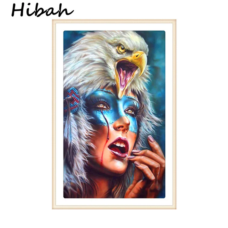 

5D DIY Diamond Embroidered Beauty with Eagle Diamond Cross-stitch Round Rhinestone Mosaic Decoration