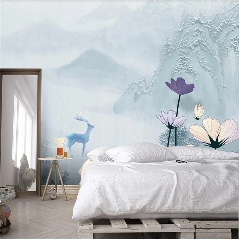 Custom wallpaper new Chinese style simple and elegant elk embossed background wall decoration waterproof material Custom wallpaper new Chinese style simple and elegant elk embossed background wall decoration waterproof material