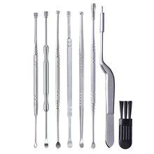 AMSIC 7 шт./компл. Нержавеющая сталь уха Палочки с двойным концом уха Палочки ушной серы кюретка для удаления Ушная палочка ложка спираль ухо средство для ухода