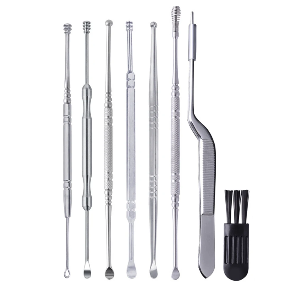 

AMSIC 7Pcs/Set Stainless Steel Ear Pick Double-ended Earpick Ear Wax Curette Remover Ear Cleaner Spoon Spiral Ear Clean Tool
