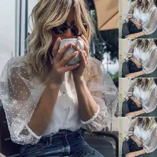 Fashion Women's Long Sleeve Mesh Polka Dot Shirt Tops Ladies Casual Sheer Blouse Fashion Women's Long Sleeve Mesh Polka Dot Shirt Tops Ladies Casual Sheer Blouse