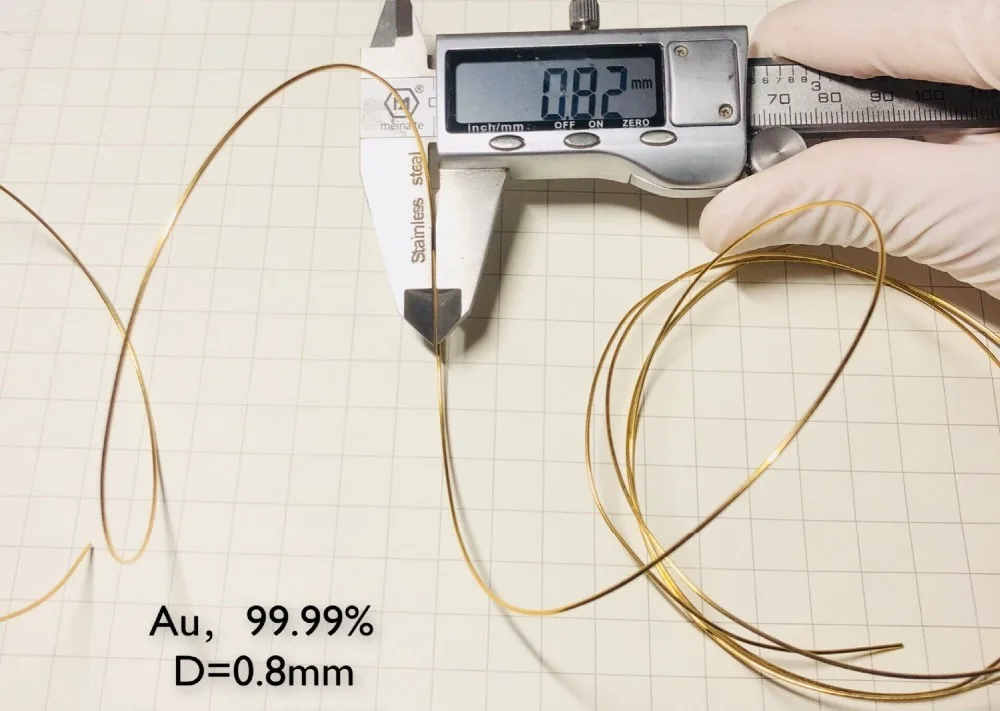 Образец золотой проволоки Au D 0,3 мм/0,5 мм/0,8 мм/1,0 мм L 1 см 99.99% чистая Таблица