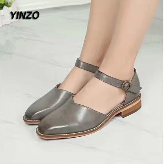 big size 40 women retro brushed finished ankle strap flat shoes size 40 women shoe