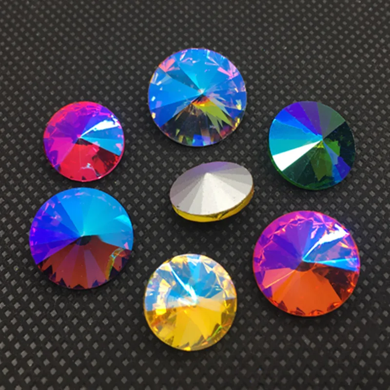 

Many Color AB Rivoli Glass Crystal 8mm,10mm,12mm,14mm Round Fancy Stone Rivoli Glass Bead
