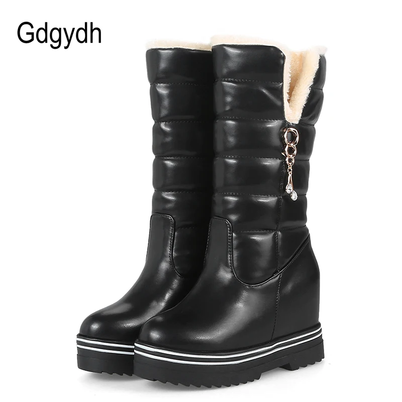 Gdgydh Women Snow Boots Platform 2017 New Arrival Fashion Rhinestone Plush Winter Shoes Woman Warm Wedges