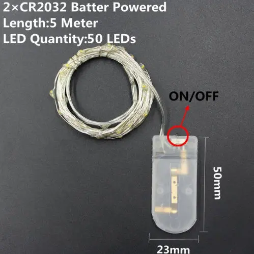 1/2/5/10 м светодиодный гирлянды рождественские гирлянды огни Батарея питание для год Свадебная вечеринка украшения - Испускаемый цвет: CR2032 Battery-5M