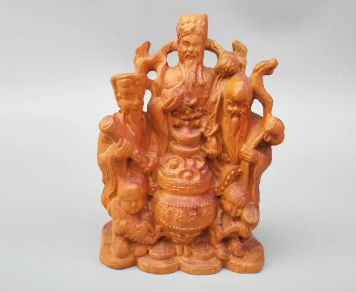 

Chinese wood carving the Fu lu shou god Buddha statue #2