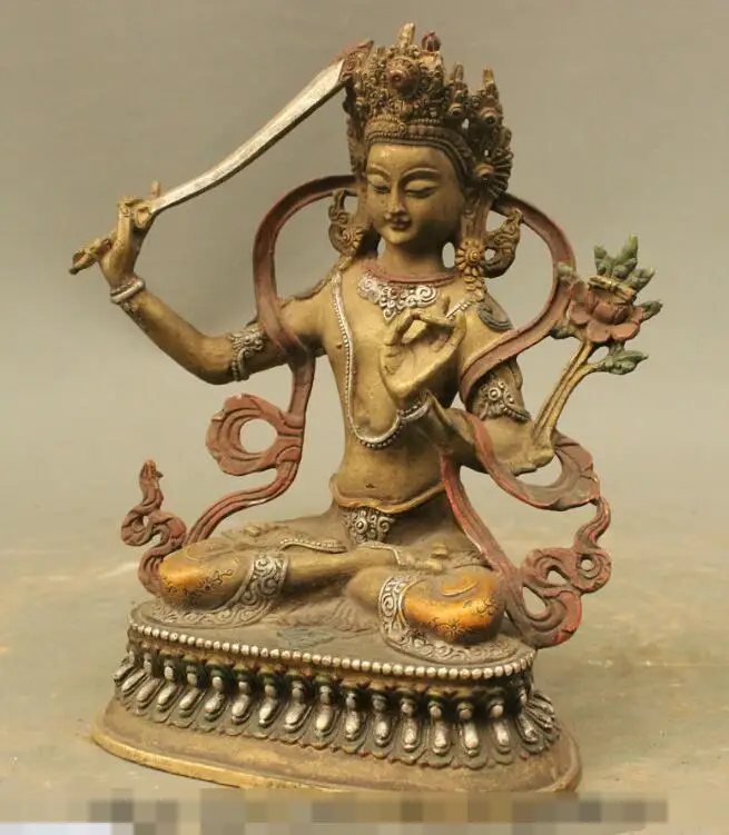 

S6494 9 Tibet Copper Bronze Painting Buddhism Temple Goddess Manjushri Buddha Statue D0318