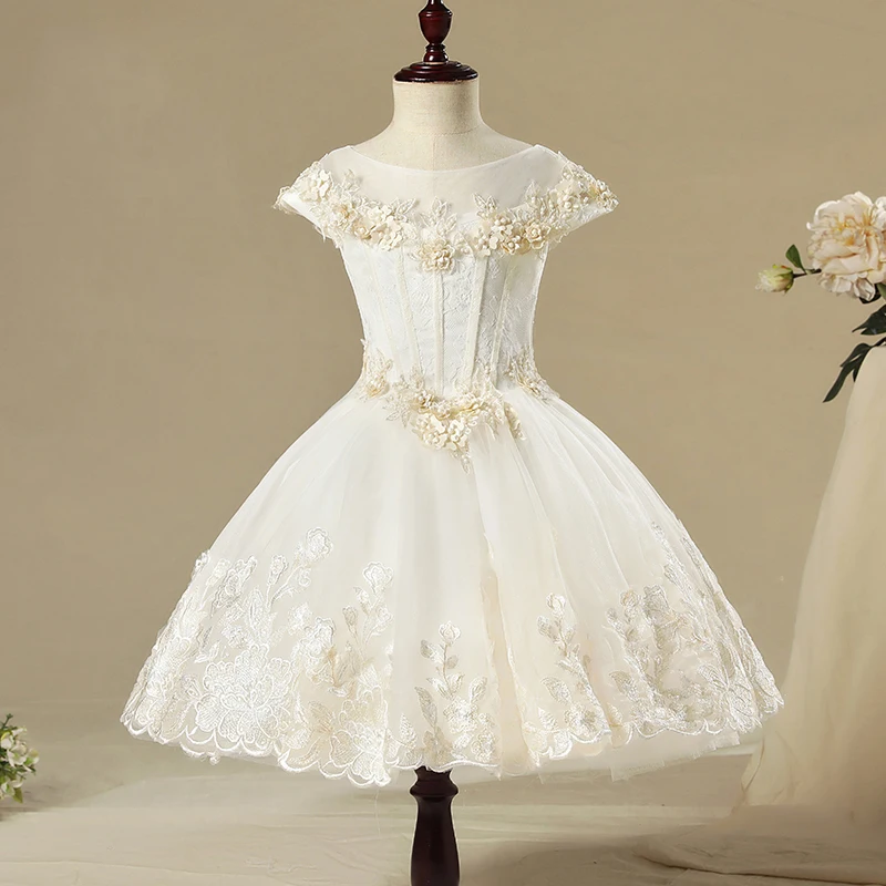 

Beading Flower Girl Dresses Wedding Appliques Girls Party Dress Birthday Costume Ball Gown Kids Pageant Dress Knee Length B40