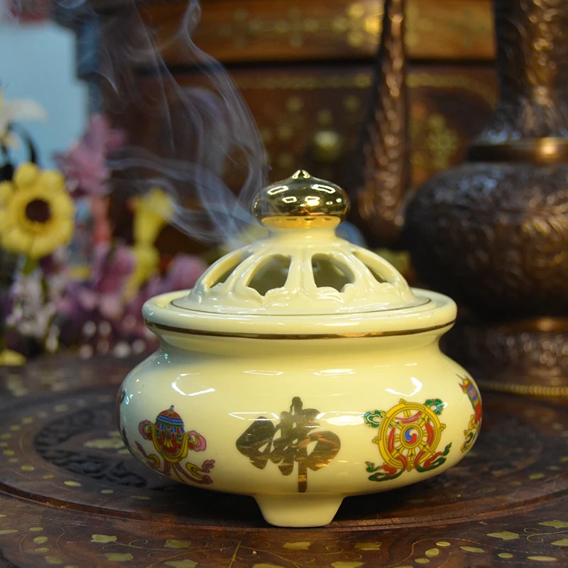 Buddhism Power Eight Auspicious Symbols Sandalwood Ceramic Incense