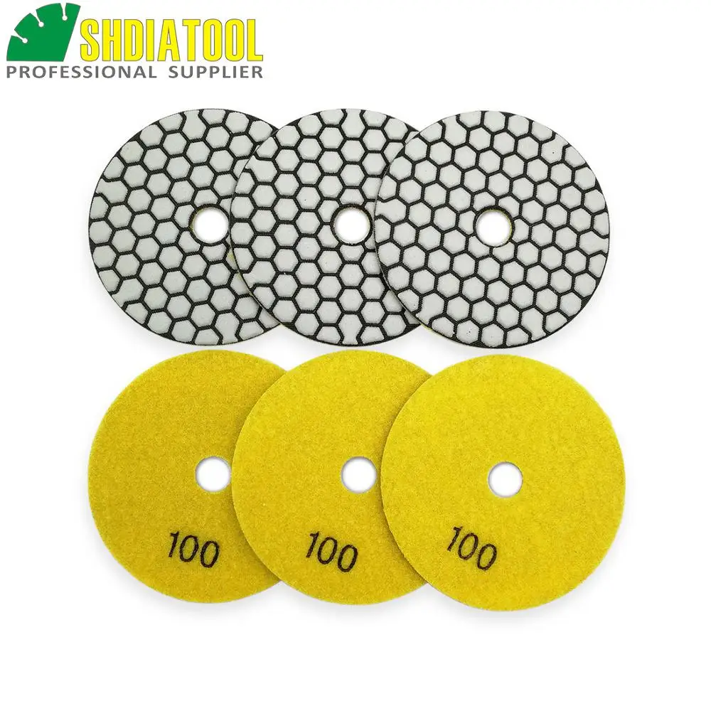 6pcs 100mm#100 B dry polishing pads Very competitive sander disc diameter 4inch Resin bond diamond flexible polishing pads