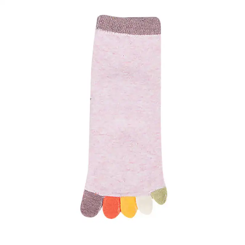 New Fashion Winter Women Girls Casual Daily Print Multicolor Mid Tube Toe Socks Five Finger Sock Cotton  Socks #4F03 (2)