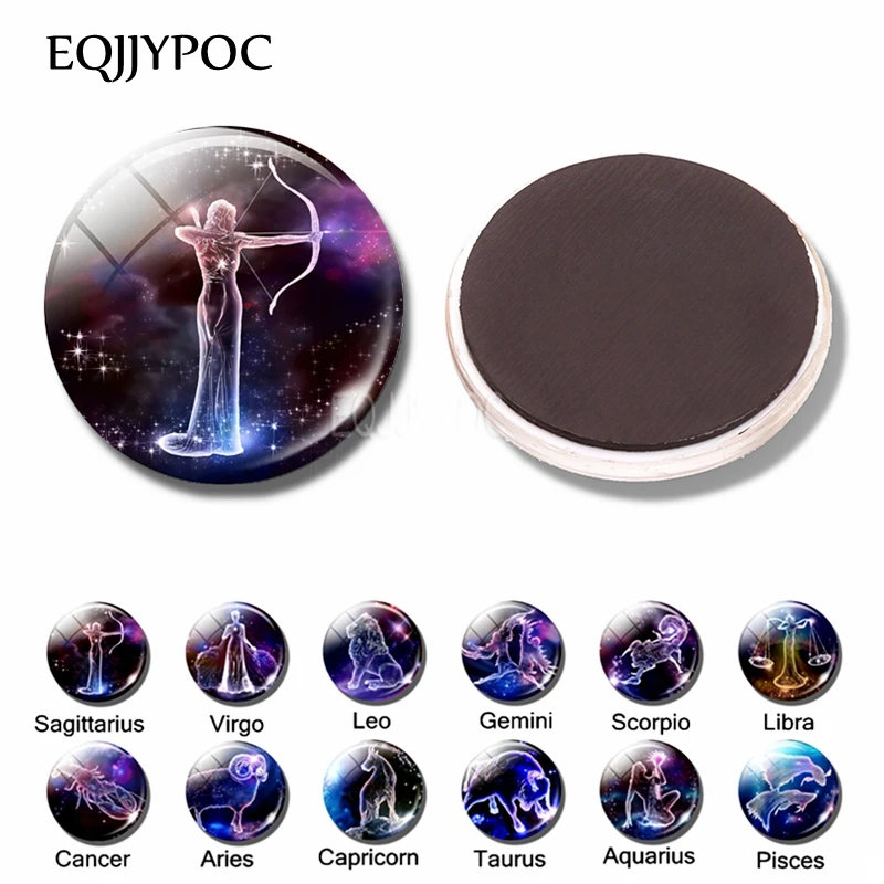 

Sagittarius Zodiac Sign Fridge Magnets 12 Constellations Refrigerator Magnets 30mm Glass Gemstone Virgo Gemini Birthday Souvenir