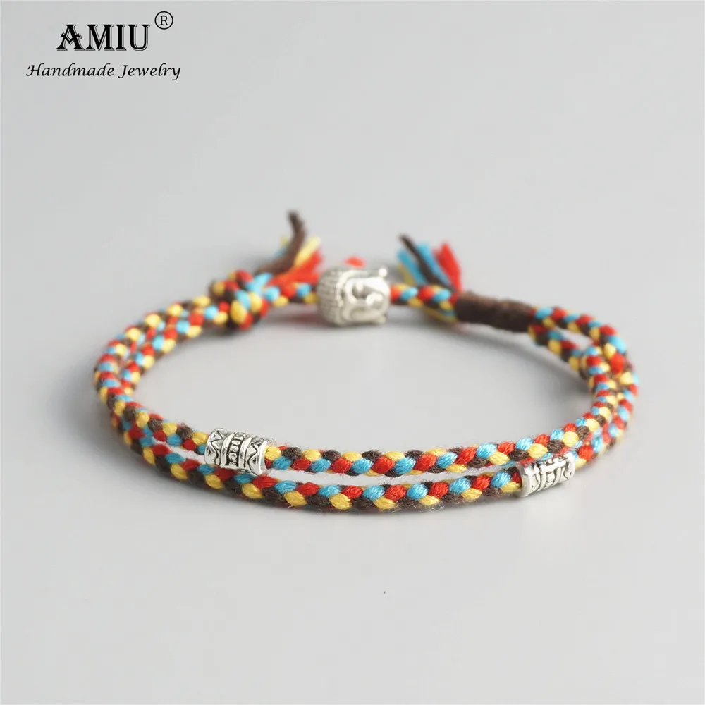 AMIU тибетский буддийский счастливый тканый амулет Тибетский шнур браслеты и браслеты для женщин и мужчин ручной работы веревка Будда ножной браслет - Окраска металла: 1