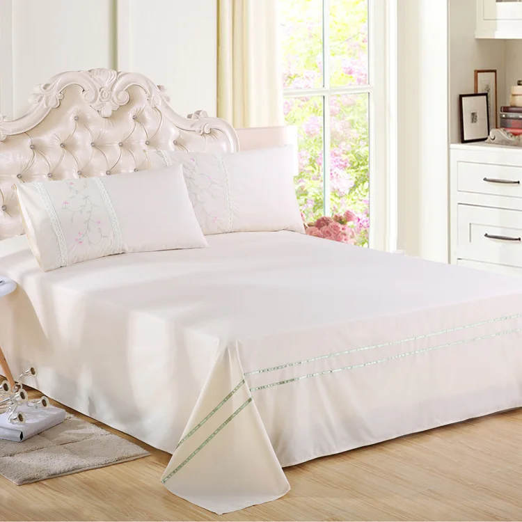 100 Cotton Pink Embroidered Lace Pillowcase Sheet 3Pcs Sets Export