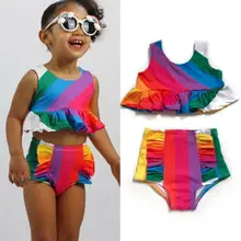 PUDCOCO/топы с радужными оборками для новорожденных девочек; майка и шорты; одежда; летняя одежда;