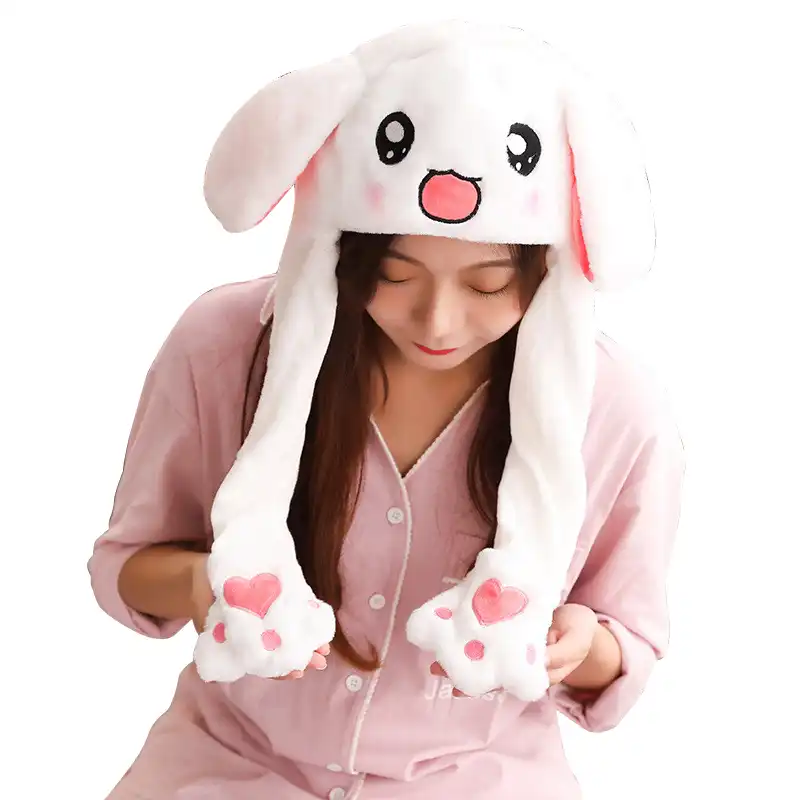 N//H Led Glowing Plush Moving Rabbit Hat Dancing Bunny Ears Pinching Ear to Move Vertically Cartoon Animal Toys Hat