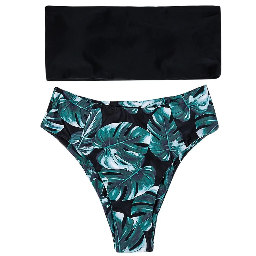 Модный женский купальник, лето, с принтом листьев, высокая талия, бюстгальтер с подкладкой, пляжный купальник с бретелькой через шею, 222