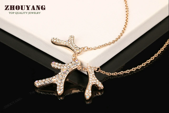 ZHOUYANG Top Quality ZYN261 Coral Reef Crystal Rose Gold Color Pendant Necklace Jewelry Austrian Crystal Wholesale
