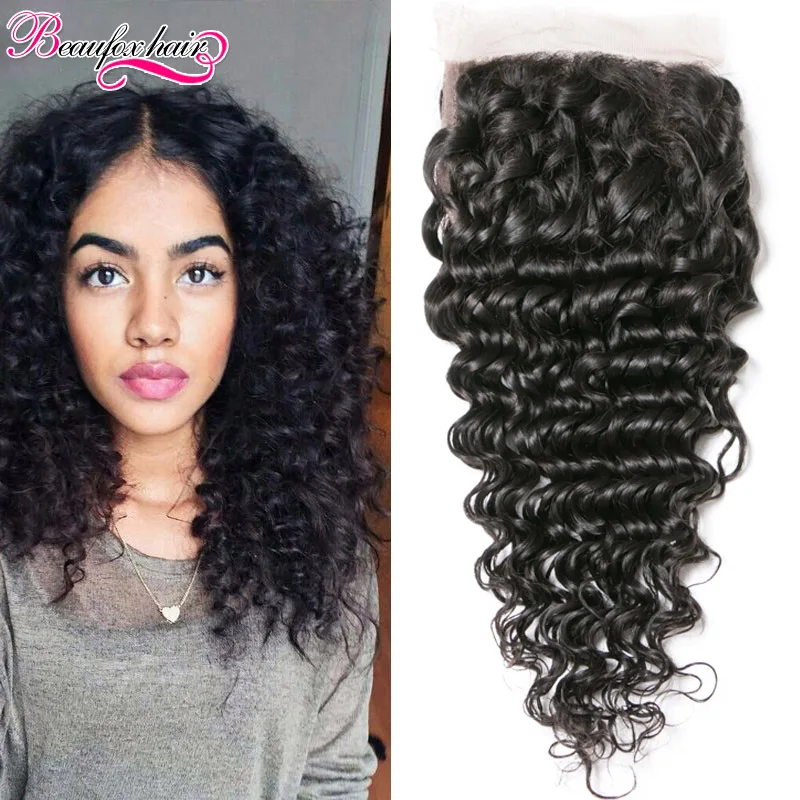 

8A Peruvian Deep Wave Closure 4*4 Peruvian Virgin Hair Deep Wave Lace Closure Wet and Wavy Curly Hair Closure Weave Human Hair