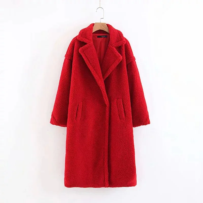 Nagodo teddy coat 2018 winter long faux fur coat women brown red casual lamb wool coat warm oversized furry plush coat plus size