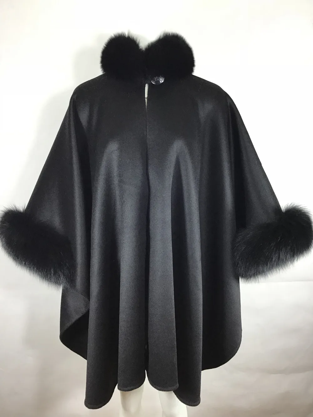 MLHXFUR, настоящее кашемировое пальто из пашмины, шали из пашмины, шерстяной шарф, воротник из лисьего меха, пончо, верхняя одежда