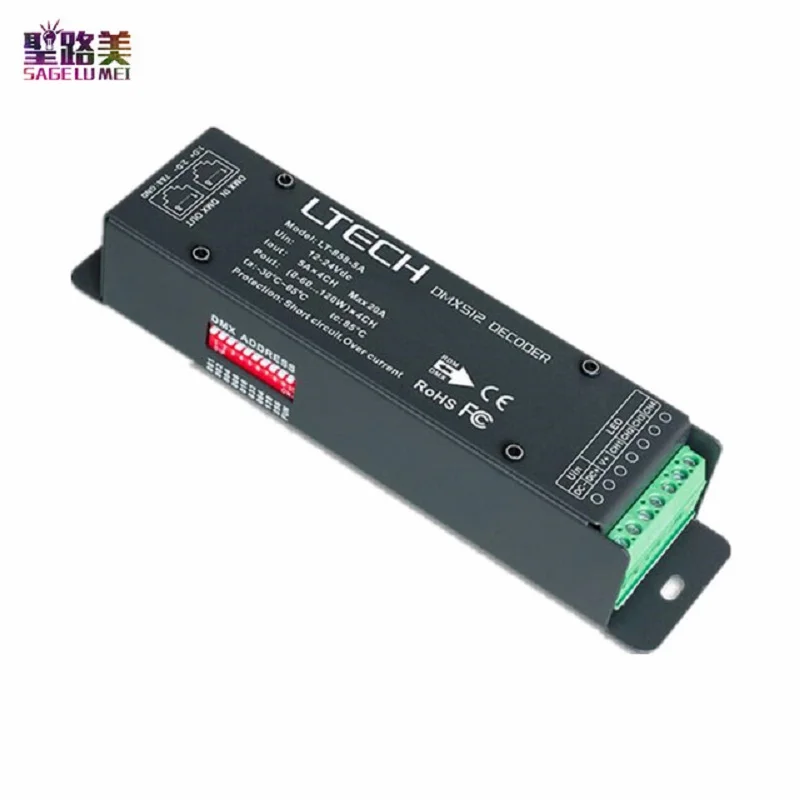 

2019 LT-858-5A 4CH CV RGBW Strip Controller Led Controller DMX RDM LED Decoder DC12-24V 5A*4CH Max 20A RJ45 for led light ribbon