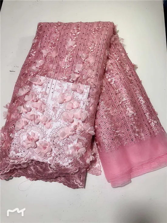 

pink African French Tulle Net Lace Fabric with Beads Fashion Nigerian Wedding African Lace Fabrics For Dress
