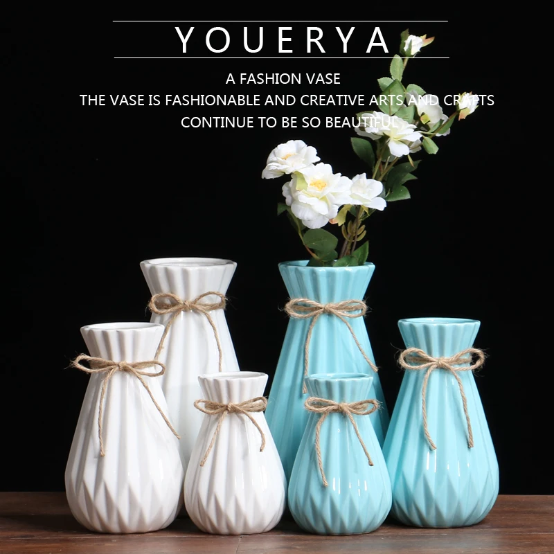 Европейская керамическая ваза, белые/Синие Сухие цветы, фарфоровая ваза для цветов, для свадеб, украшения дома, современные аксессуары
