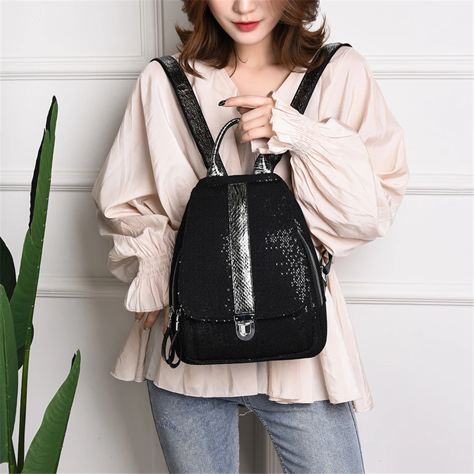 LONOOLISA, модный сетчатый женский рюкзак для девочек-подростков, черный рюкзак с замком для путешествий, Светоотражающая полоса, Sac A Dos Femme