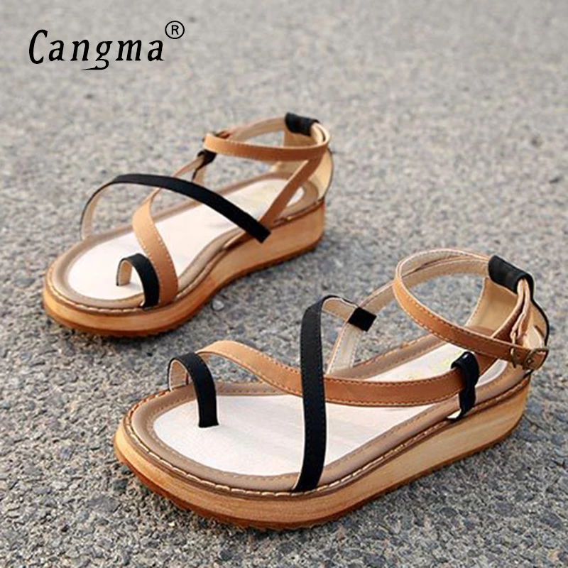 

CANGMA Women Genuine Leather Sandals Delicate Comfortable Elevator Shoes Woman 2017 Luxury Sandals Fashion Zomer Dames Escarpins