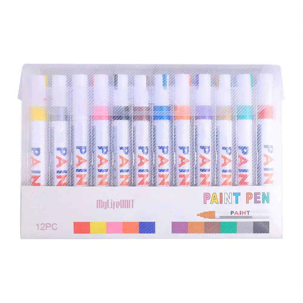 Metallic Marker Pens, Permanent Oil Based Paint Markers for Metal Rocks Glass, 12 Assorted