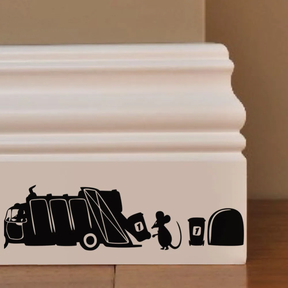 

Cute Mouse Rubbish Truck Vinyl Decorative Wall Stickers Kitchen Room Home Decoration DIY Black Vinyl