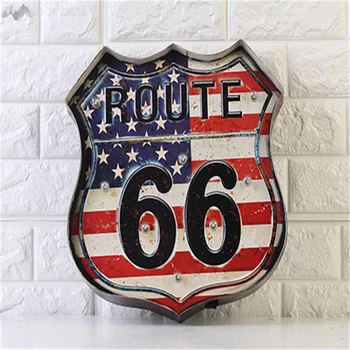 

JW_American Route 66 Neon Signs Home Wall Lamps Decor Vintage US Flag LED Light Illuminated Signage Bar Garage Club Dropshipper