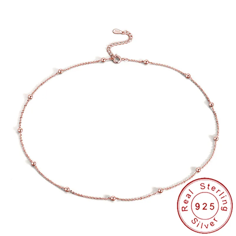 

Slim Thin 925 Sterling Silver Beaded Choker Necklaces Women Girls Dainty Minimal Rose Gold Satellite Chain Neckless SN030