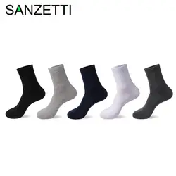 SANZETTI 5 пара/лот Бизнес Для мужчин Носки harajuku calcetines hombre обычный классический носок Для мужчин дышащие однотонные коттоновые носки