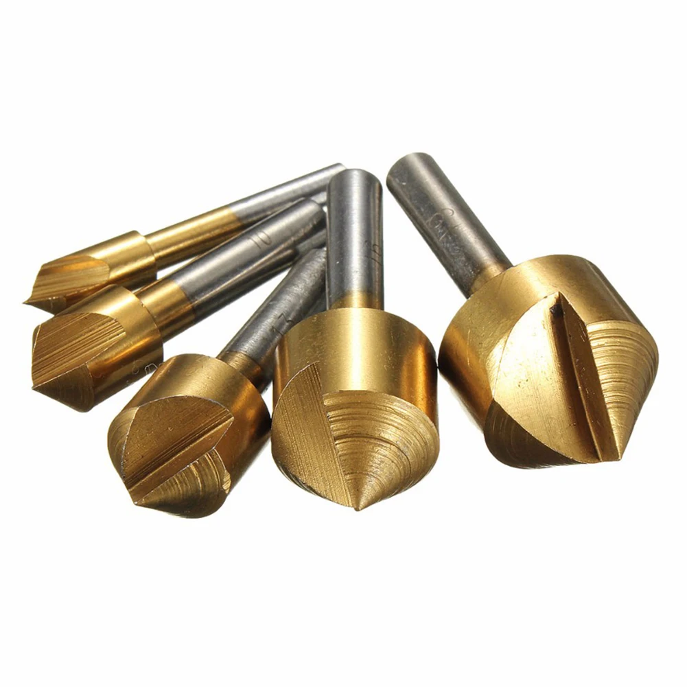 5pcs 90 degree single flute edge titanium deburring countersink chamfer