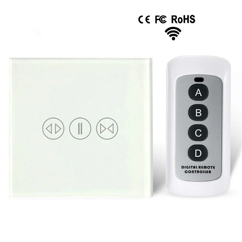 

Smart Touch Curtain Switch 433 RF Wireless Remote Control Electric Curtain Motor Control Switch Tempered Glass Panel High-grade