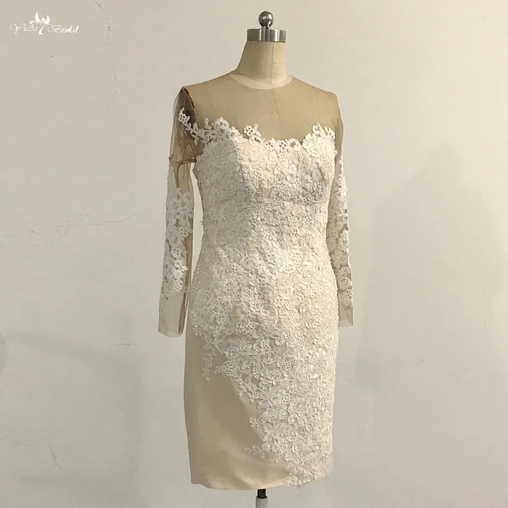 RSW1477 Long Sleeve 2 In 1 Short Wedding Dress With Detachable (1)