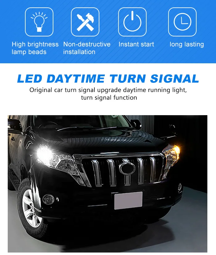 Tcart 2 шт. T20 7440 led drl указатели поворота дневные ходовые огни аксессуары для Toyota land cruiser Prado 150