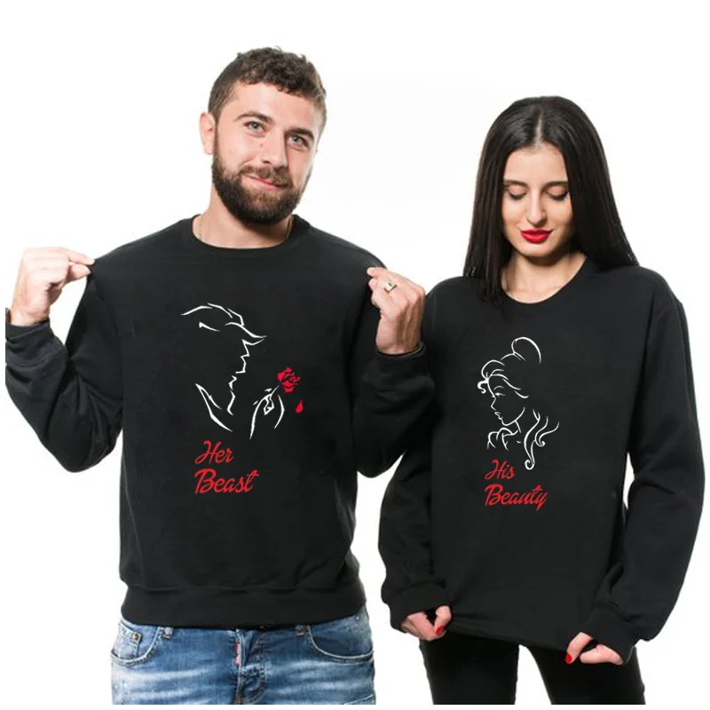 EnjoytheSpirit Пара Толстовка его красавица ее чудовище пары Crewneck унисекс джемперы с длинным рукавом хлопок полиэстер зима теплый