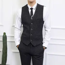 Осенний мужские жилеты жилет и брюки высокого качества тонкий дизайн черный и серый Нен брюки жилет Азия Размер s-6XL