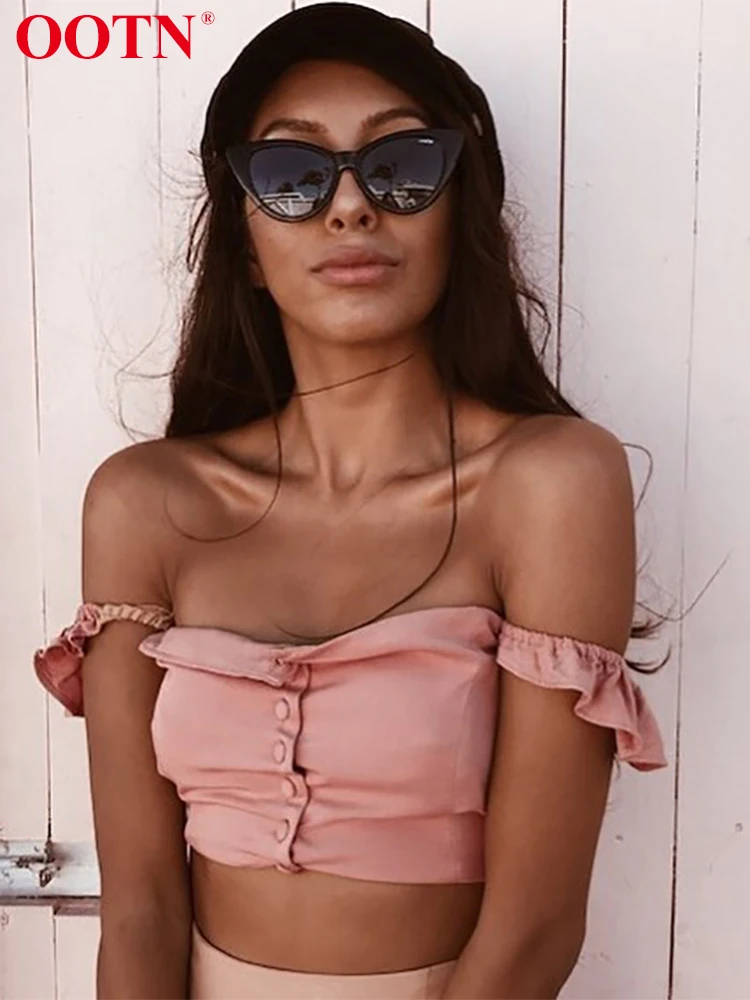 OOTN розовые укороченные топы женский укороченный топ с открытыми плечами 2018