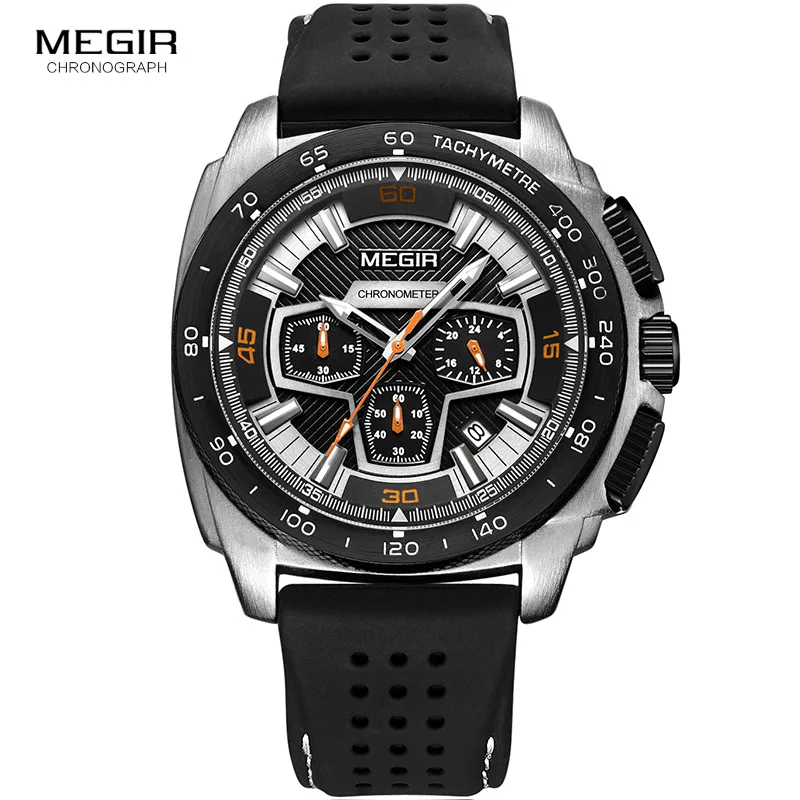

Men's Sports Wrist Watches Clock Army Marine Chronograph Quartz Stop Watch Man Relogios Masculino Military Silicone 2056GS-BK-1