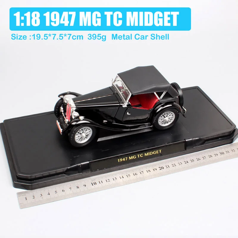 1/18 Big Scale brand classic 1947 MG TC MIDGET T-type sports vehicles seater convertible& diecast models cars toys for children