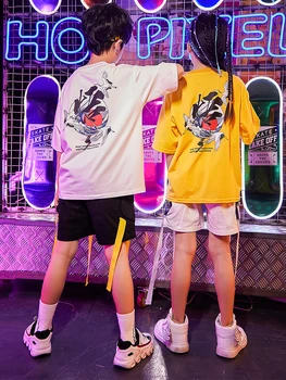 

Kid Short Sleeve/pants Hip Hop Stage Costume Girl Ballroom Dance Clothes Street Wear Loose Children Dancewear Jazz Fashion Style
